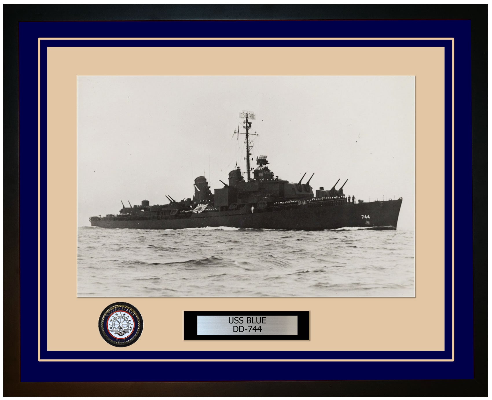 USS BLUE DD-744 Framed Navy Ship Photo Blue
