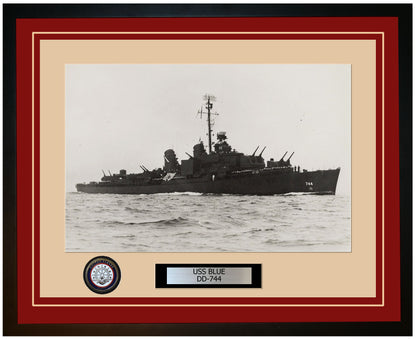 USS BLUE DD-744 Framed Navy Ship Photo Burgundy