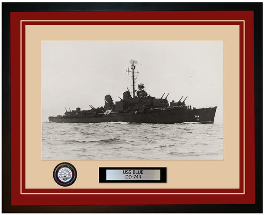 USS BLUE DD-744 Framed Navy Ship Photo Burgundy