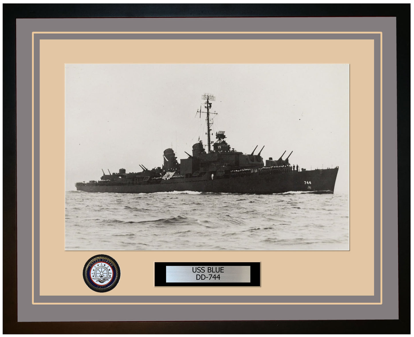 USS BLUE DD-744 Framed Navy Ship Photo Grey