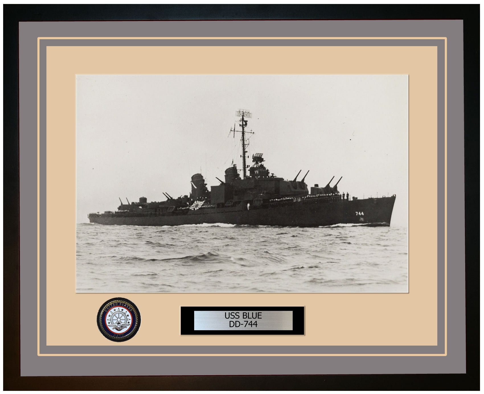 USS BLUE DD-744 Framed Navy Ship Photo Grey