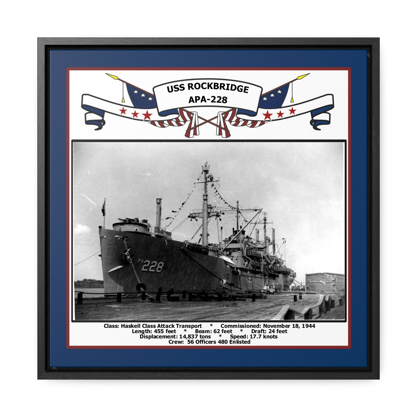 USS Rockbridge APA-228 Navy Floating Frame Photo Front View