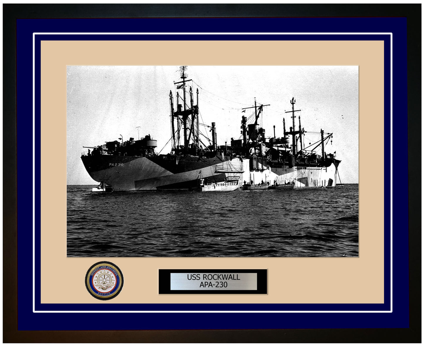 USS Rockwall APA-230 Framed Navy Ship Photo Blue