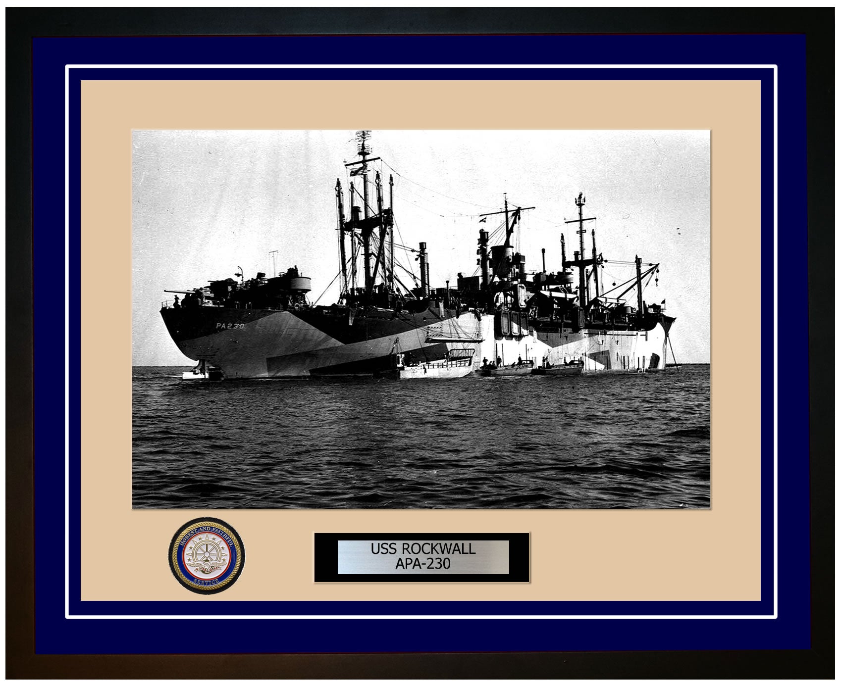 USS Rockwall APA-230 Framed Navy Ship Photo Blue