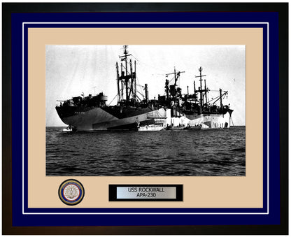 USS Rockwall APA-230 Framed Navy Ship Photo Blue