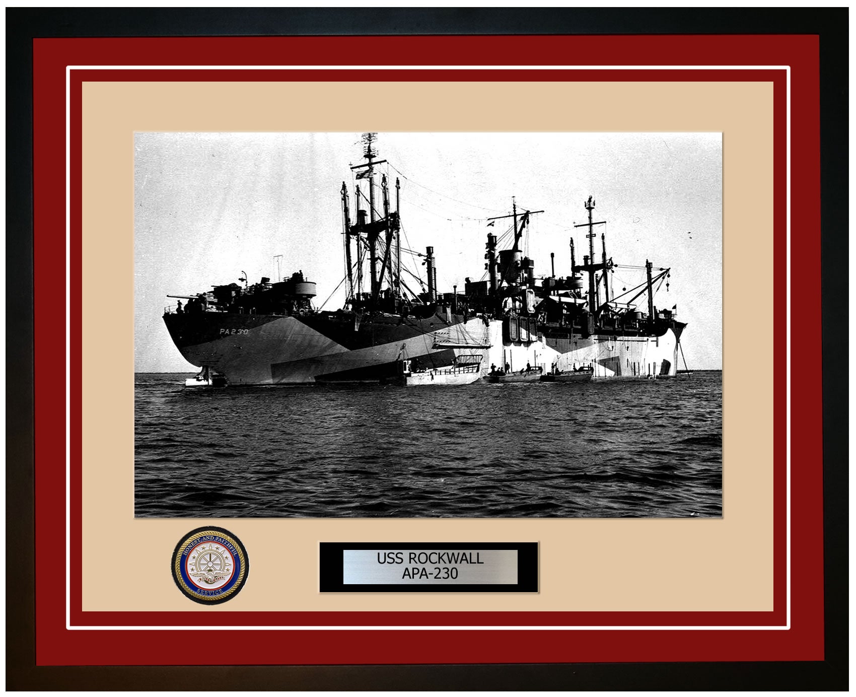 USS Rockwall APA-230 Framed Navy Ship Photo Burgundy