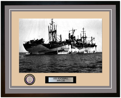 USS Rockwall APA-230 Framed Navy Ship Photo Grey
