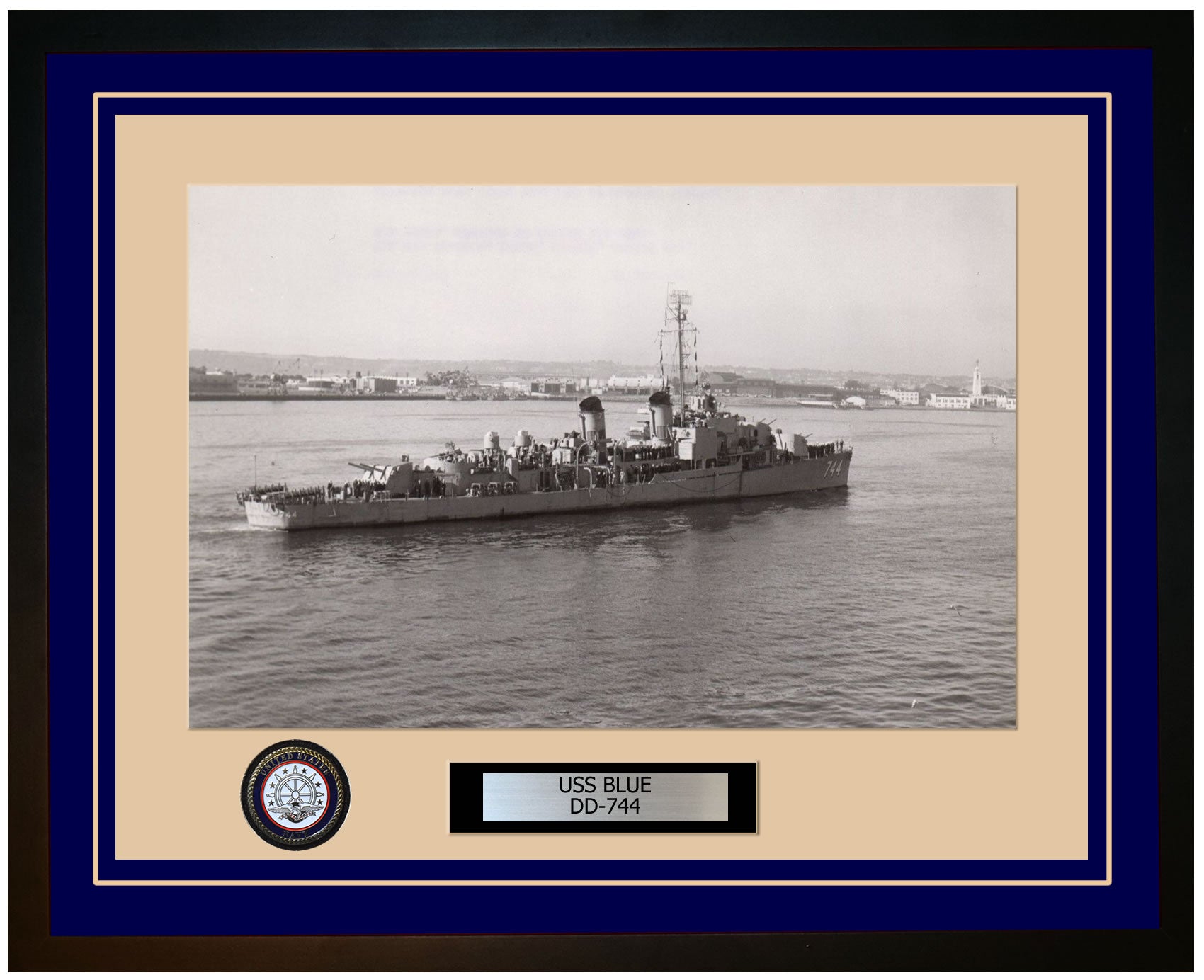 USS BLUE DD-744 Framed Navy Ship Photo Blue