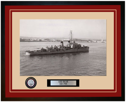 USS BLUE DD-744 Framed Navy Ship Photo Burgundy