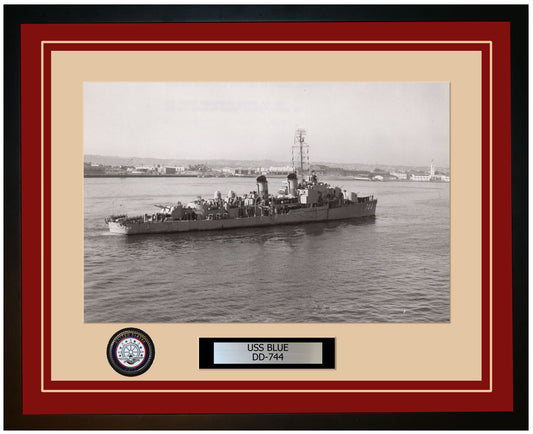 USS BLUE DD-744 Framed Navy Ship Photo Burgundy