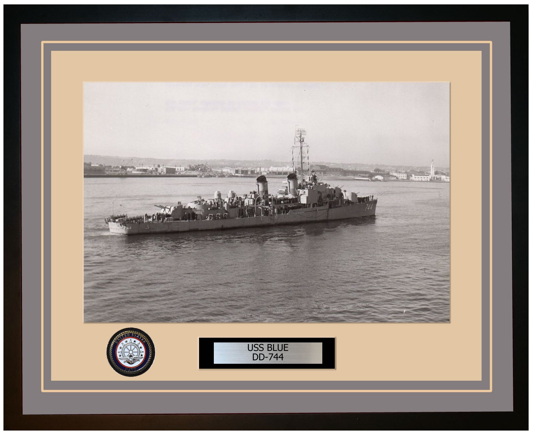USS BLUE DD-744 Framed Navy Ship Photo Grey