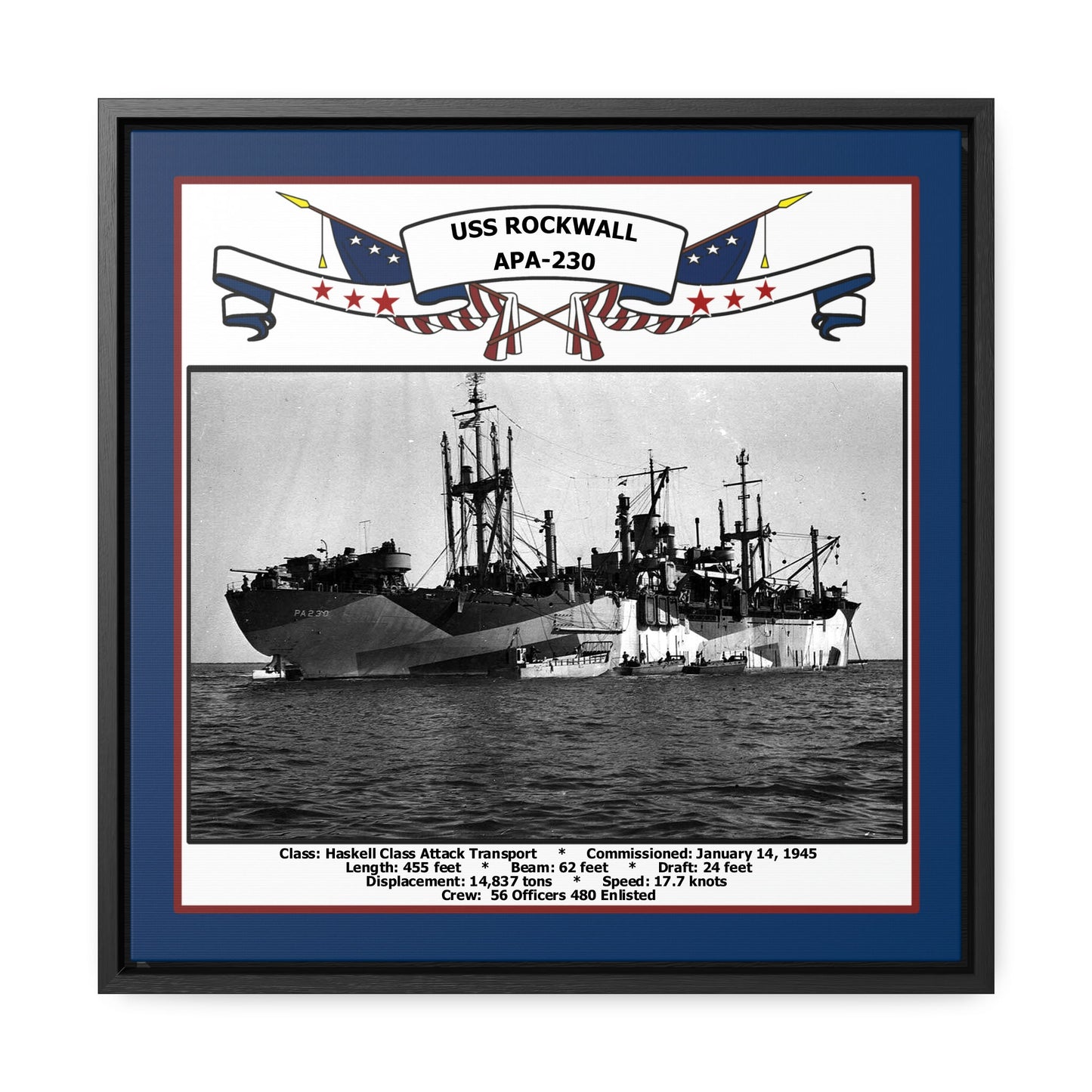 USS Rockwall APA-230 Navy Floating Frame Photo Front View