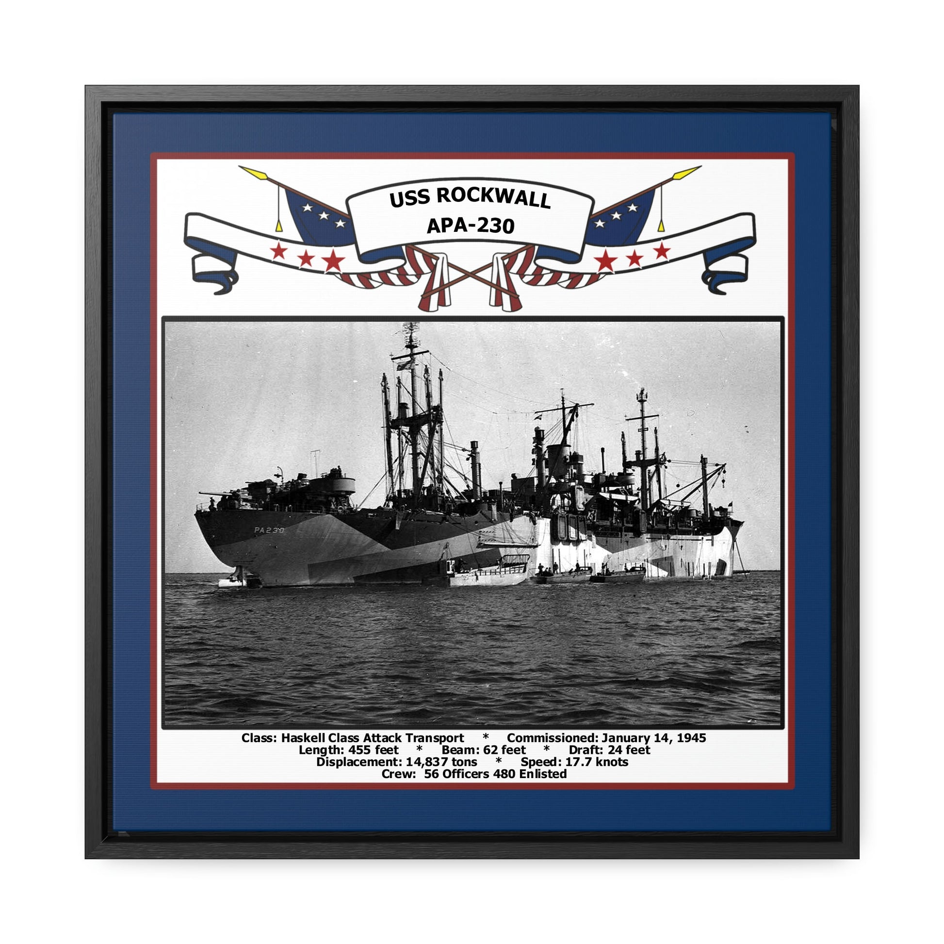 USS Rockwall APA-230 Navy Floating Frame Photo Front View