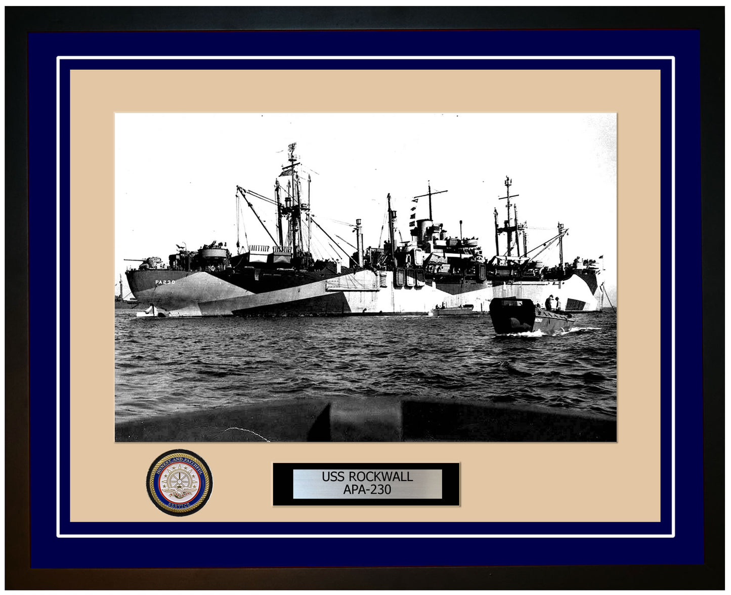 USS Rockwall APA-230 Framed Navy Ship Photo Blue