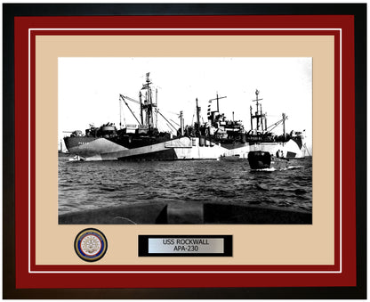 USS Rockwall APA-230 Framed Navy Ship Photo Burgundy