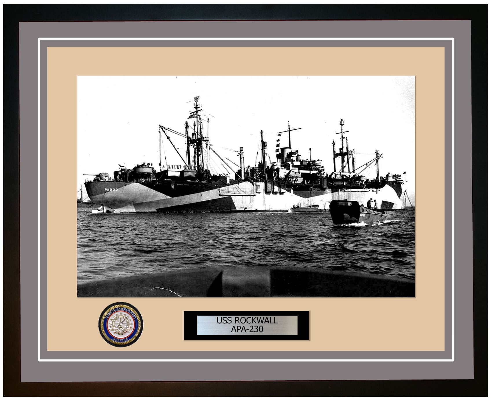 USS Rockwall APA-230 Framed Navy Ship Photo Grey