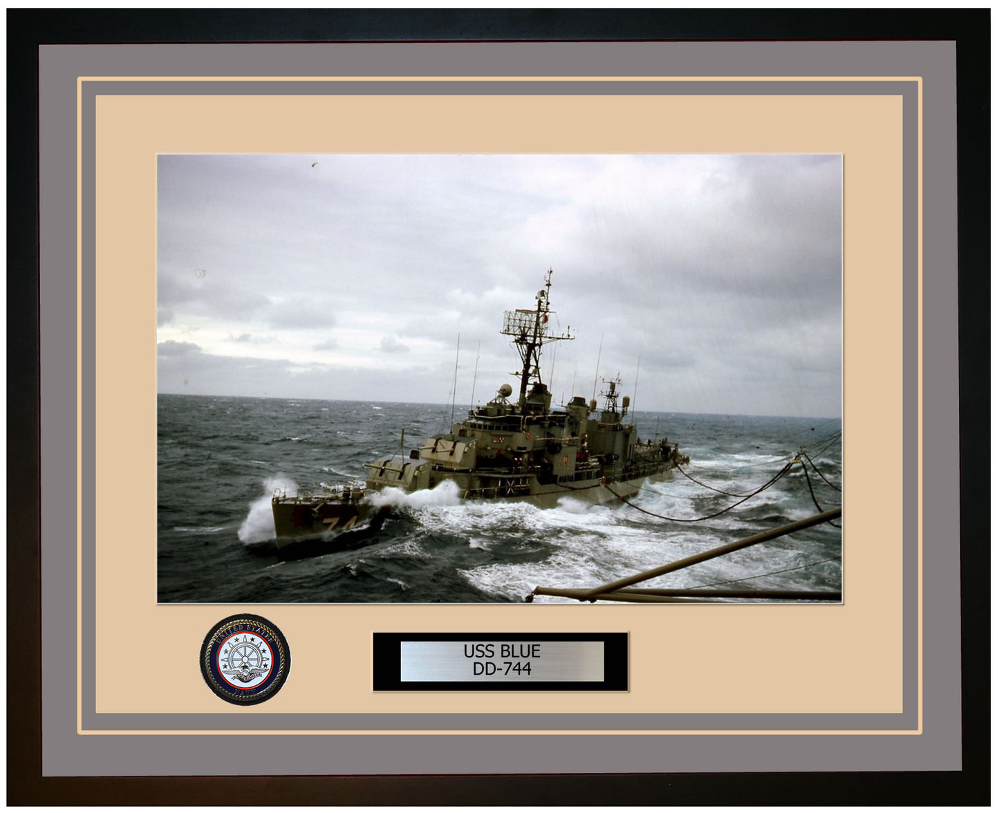 USS BLUE DD-744 Framed Navy Ship Photo Grey