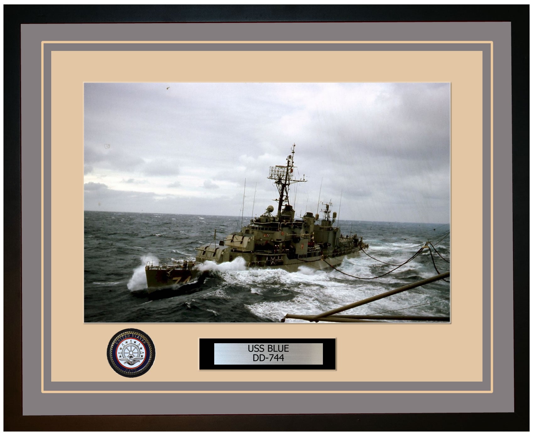 USS BLUE DD-744 Framed Navy Ship Photo Grey
