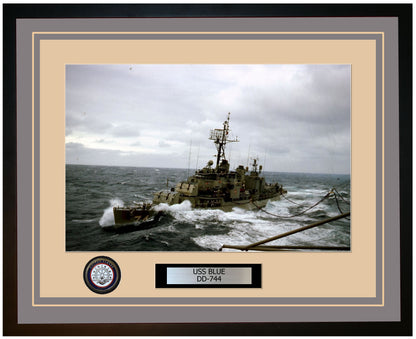 USS BLUE DD-744 Framed Navy Ship Photo Grey
