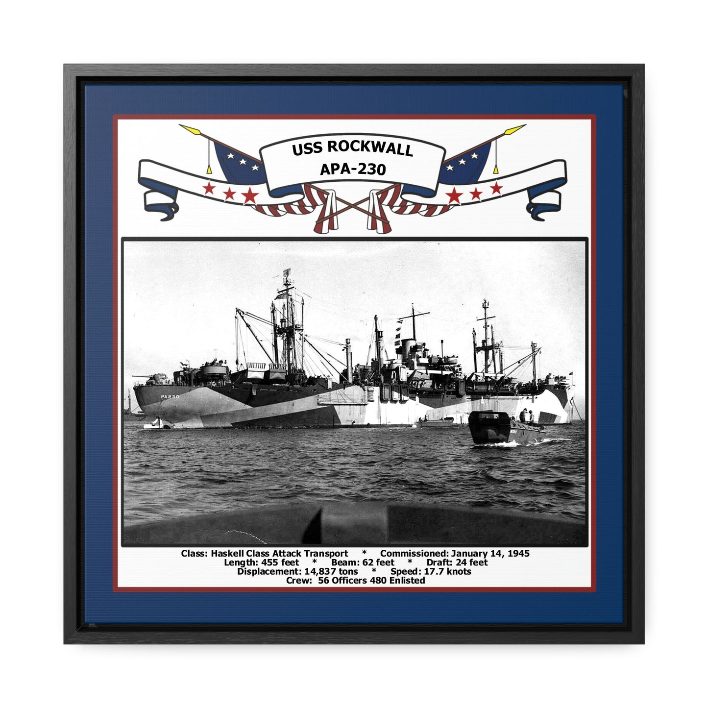 USS Rockwall APA-230 Navy Floating Frame Photo Front View