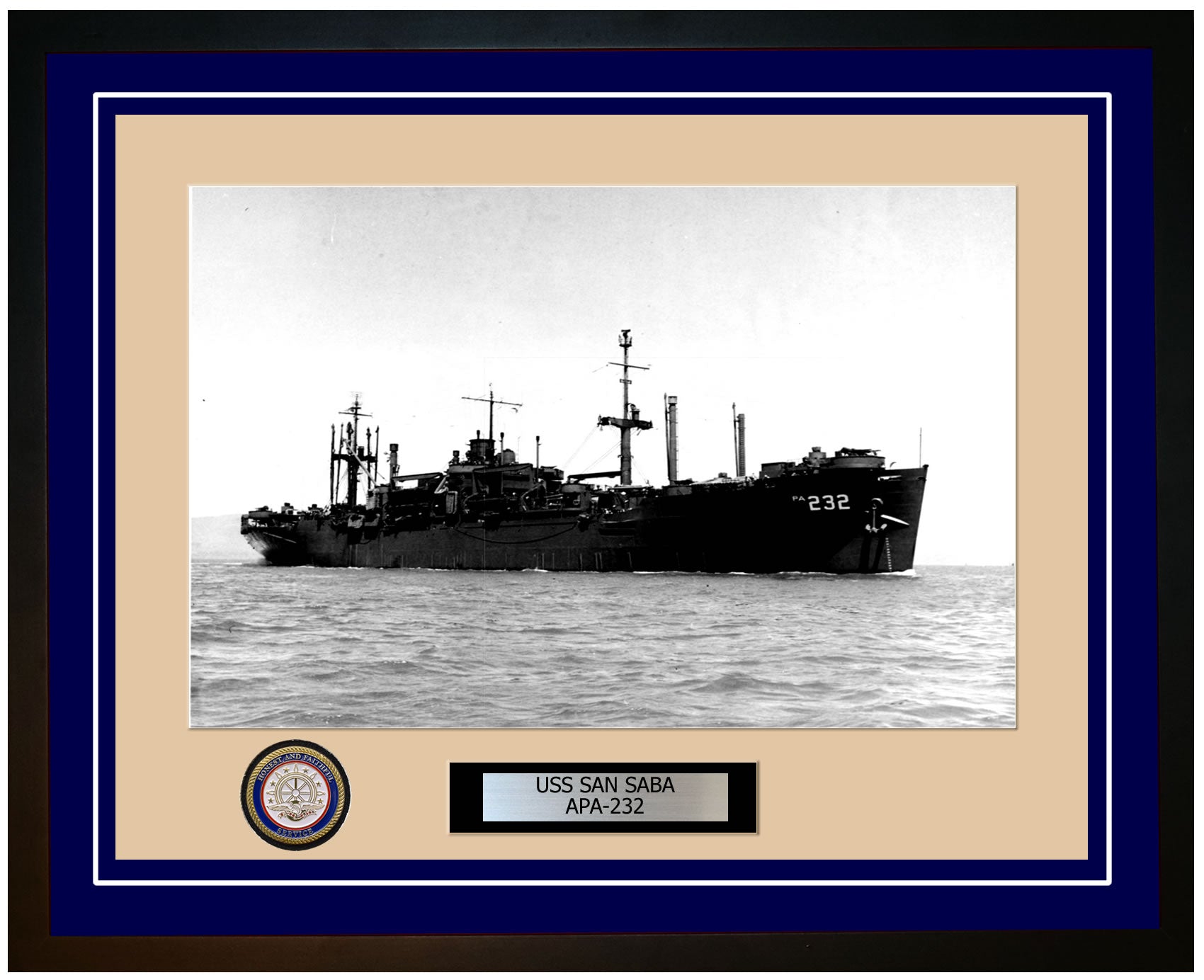 USS San Saba APA-232 Framed Navy Ship Photo Blue