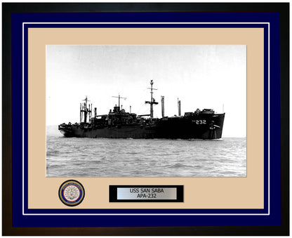 USS San Saba APA-232 Framed Navy Ship Photo Blue