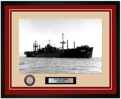 USS San Saba APA-232 Framed Navy Ship Photo Burgundy