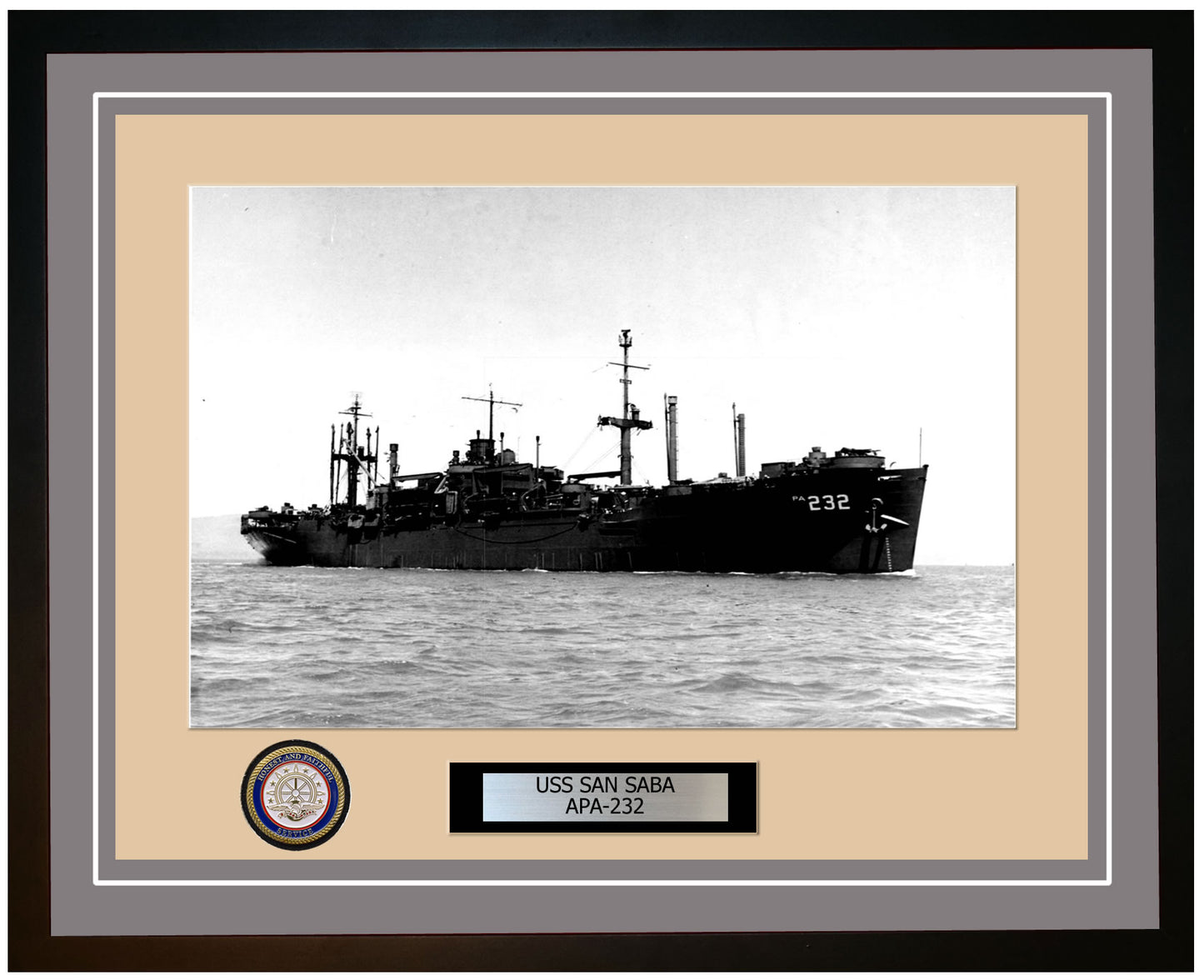 USS San Saba APA-232 Framed Navy Ship Photo Grey