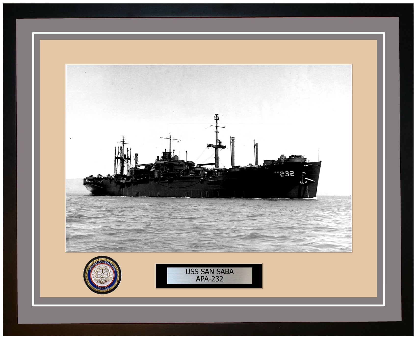 USS San Saba APA-232 Framed Navy Ship Photo Grey