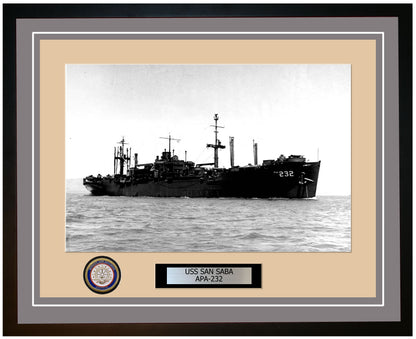 USS San Saba APA-232 Framed Navy Ship Photo Grey