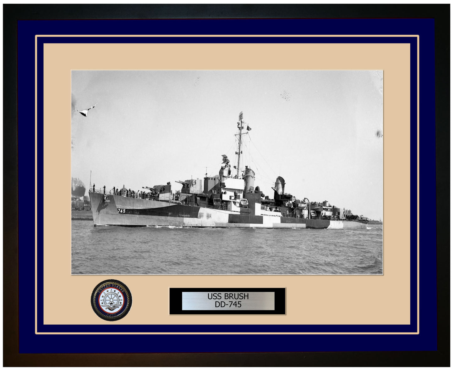 USS BRUSH DD-745 Framed Navy Ship Photo Blue