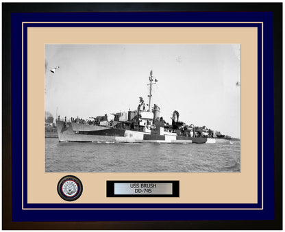 USS BRUSH DD-745 Framed Navy Ship Photo Blue