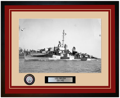 USS BRUSH DD-745 Framed Navy Ship Photo Burgundy
