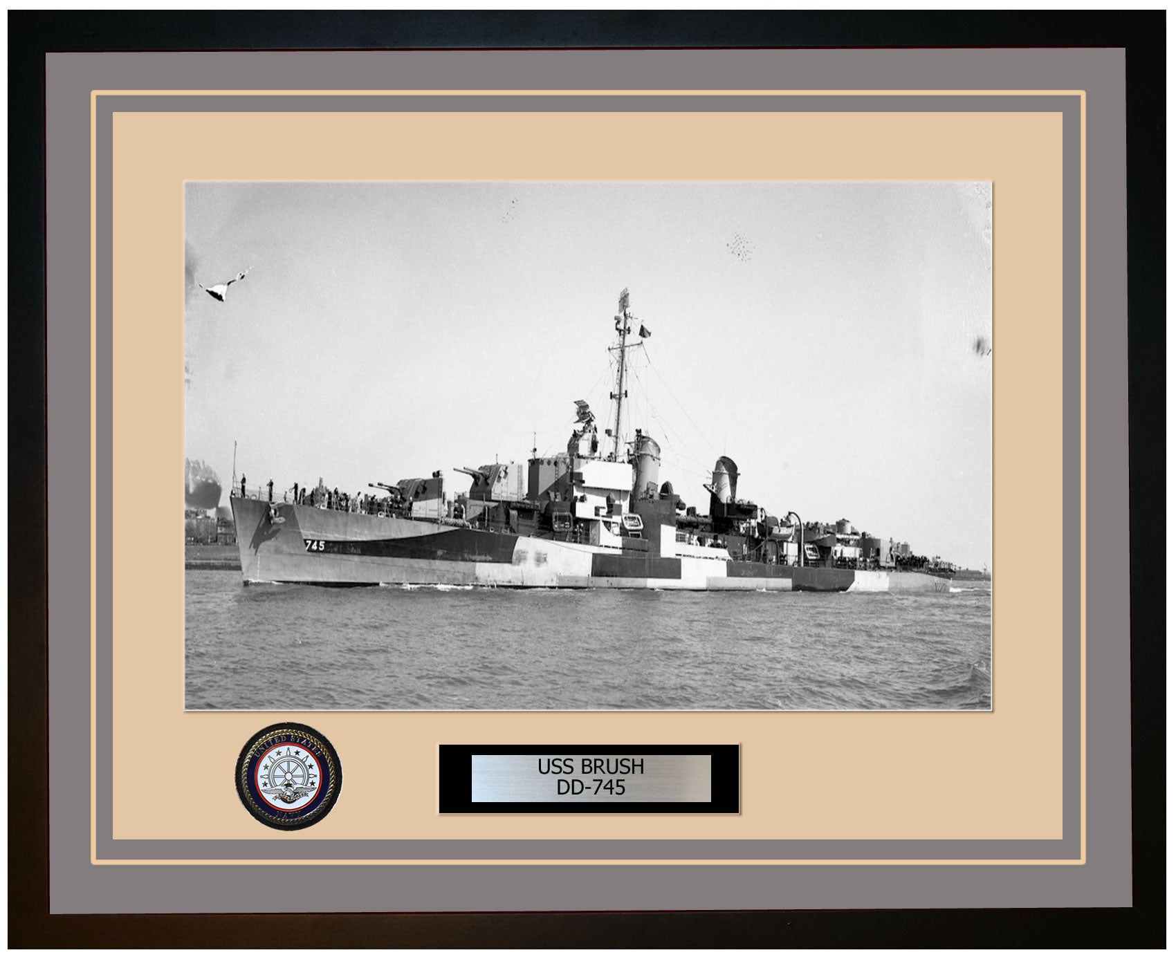 USS BRUSH DD-745 Framed Navy Ship Photo Grey