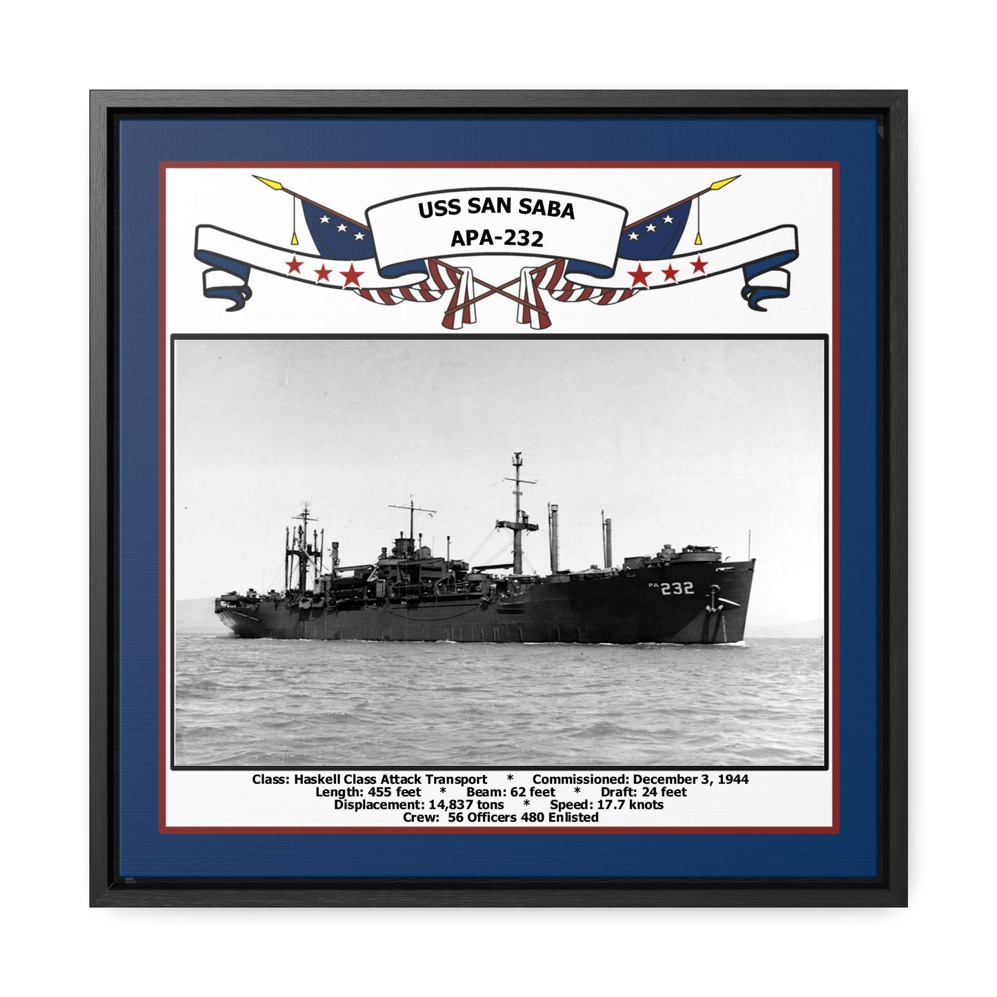 USS San Saba APA-232 Navy Floating Frame Photo Front View
