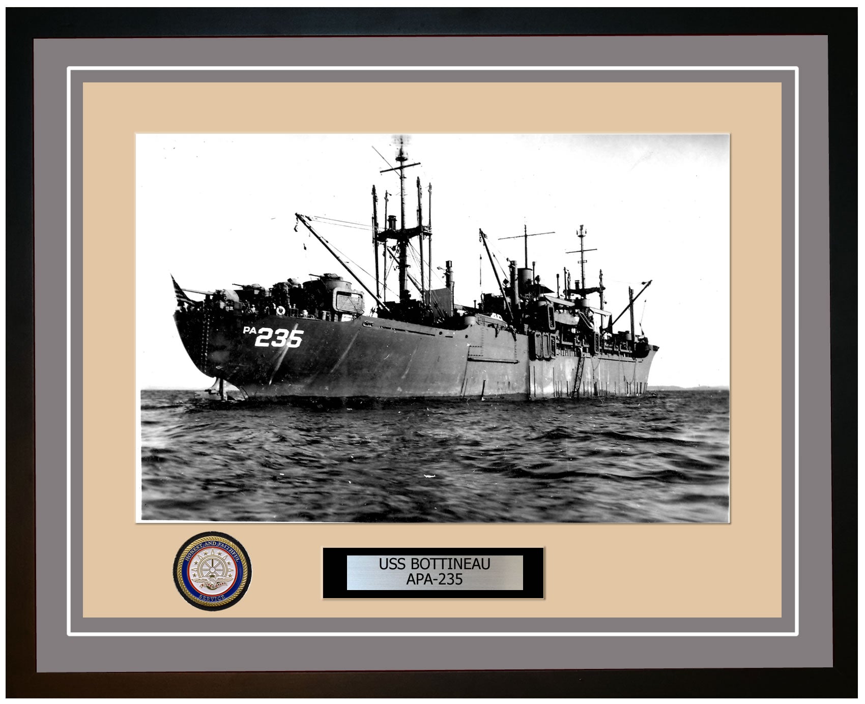 USS Bottineau APA-235 Framed Navy Ship Photo Grey