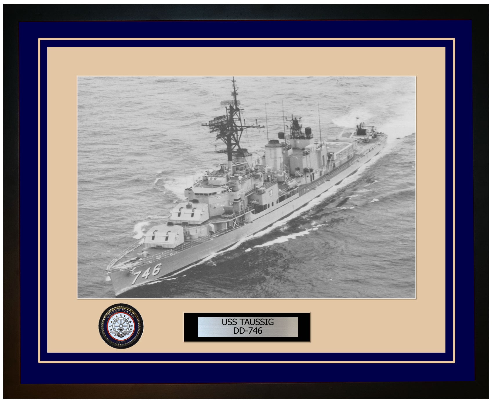 USS TAUSSIG DD-746 Framed Navy Ship Photo Blue