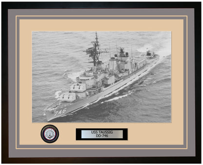 USS TAUSSIG DD-746 Framed Navy Ship Photo Grey