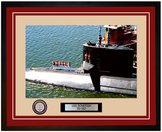 USS Bonefish SS-582 Framed Navy Ship Photo Burgundy