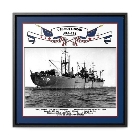 USS Bottineau APA-235 Navy Floating Frame Photo Front View
