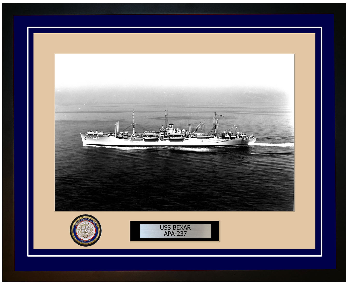 USS Bexar APA-237 Framed Navy Ship Photo Blue