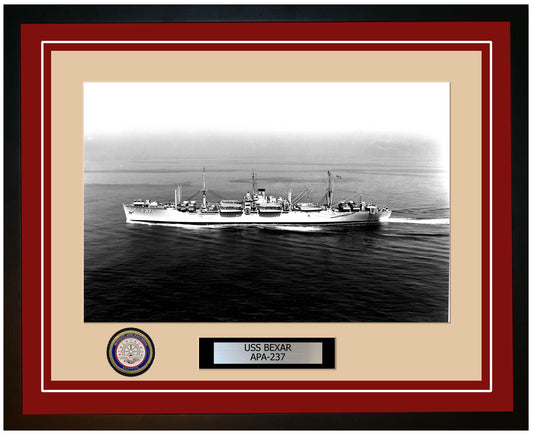 USS Bexar APA-237 Framed Navy Ship Photo Burgundy