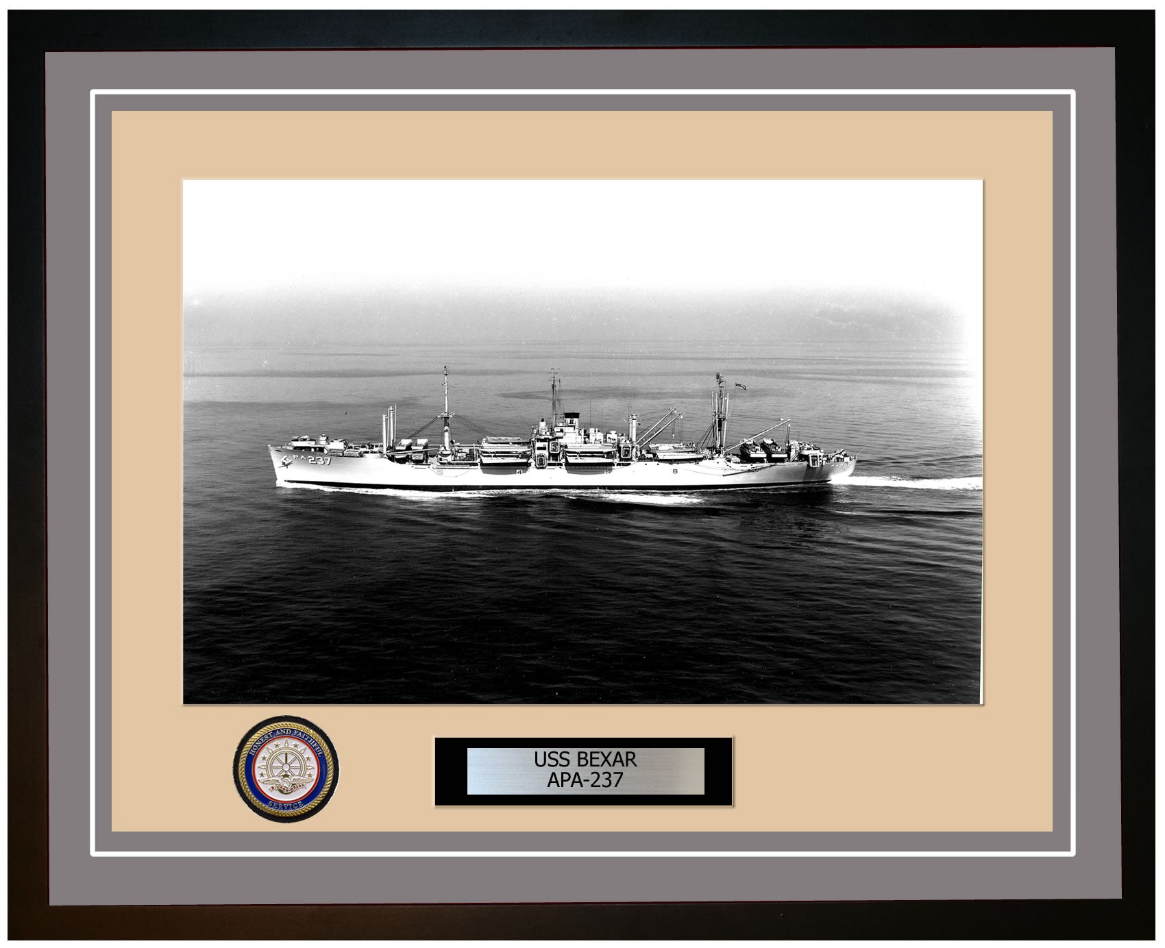 USS Bexar APA-237 Framed Navy Ship Photo Grey