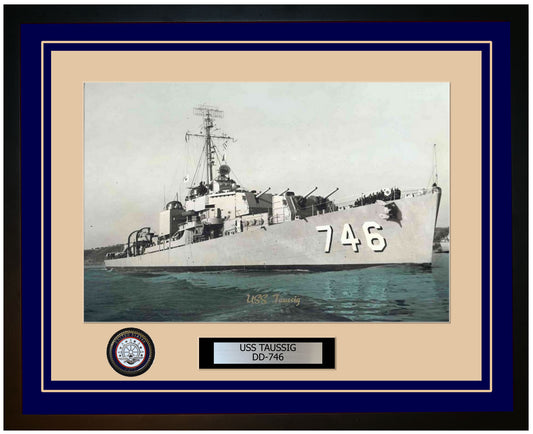 USS TAUSSIG DD-746 Framed Navy Ship Photo Blue