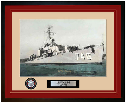 USS TAUSSIG DD-746 Framed Navy Ship Photo Burgundy