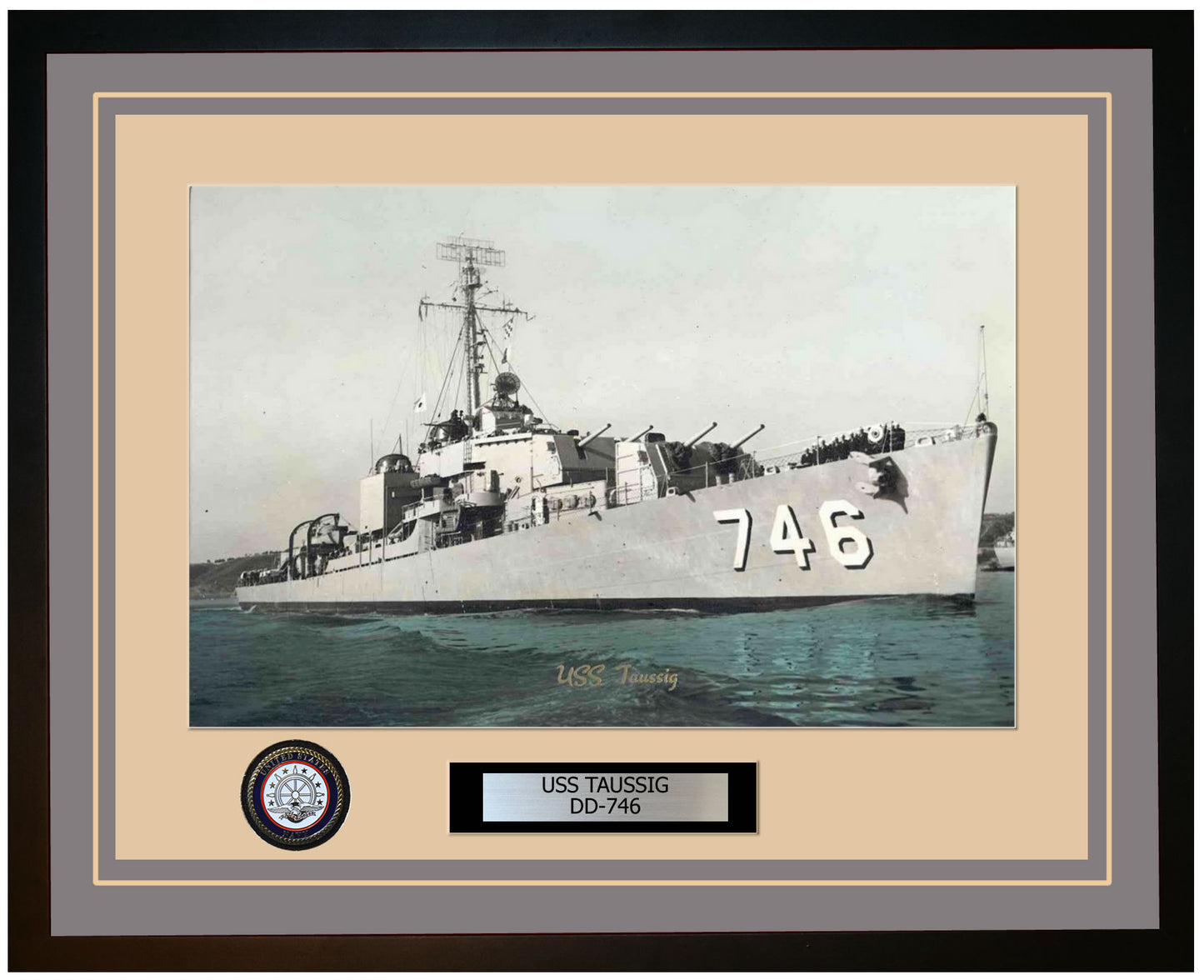 USS TAUSSIG DD-746 Framed Navy Ship Photo Grey