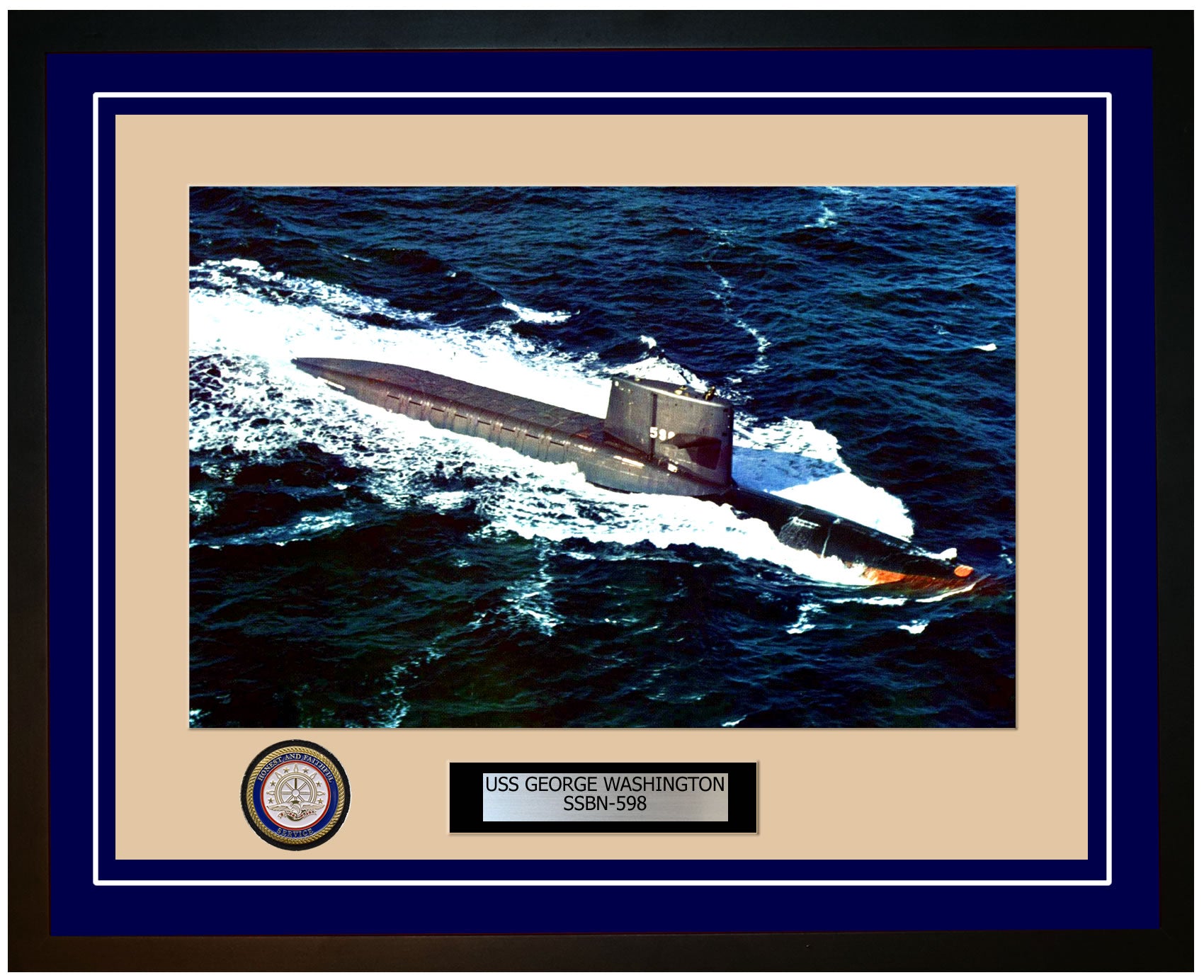 USS George Washington SSBN-598 Framed Navy Ship Photo Blue