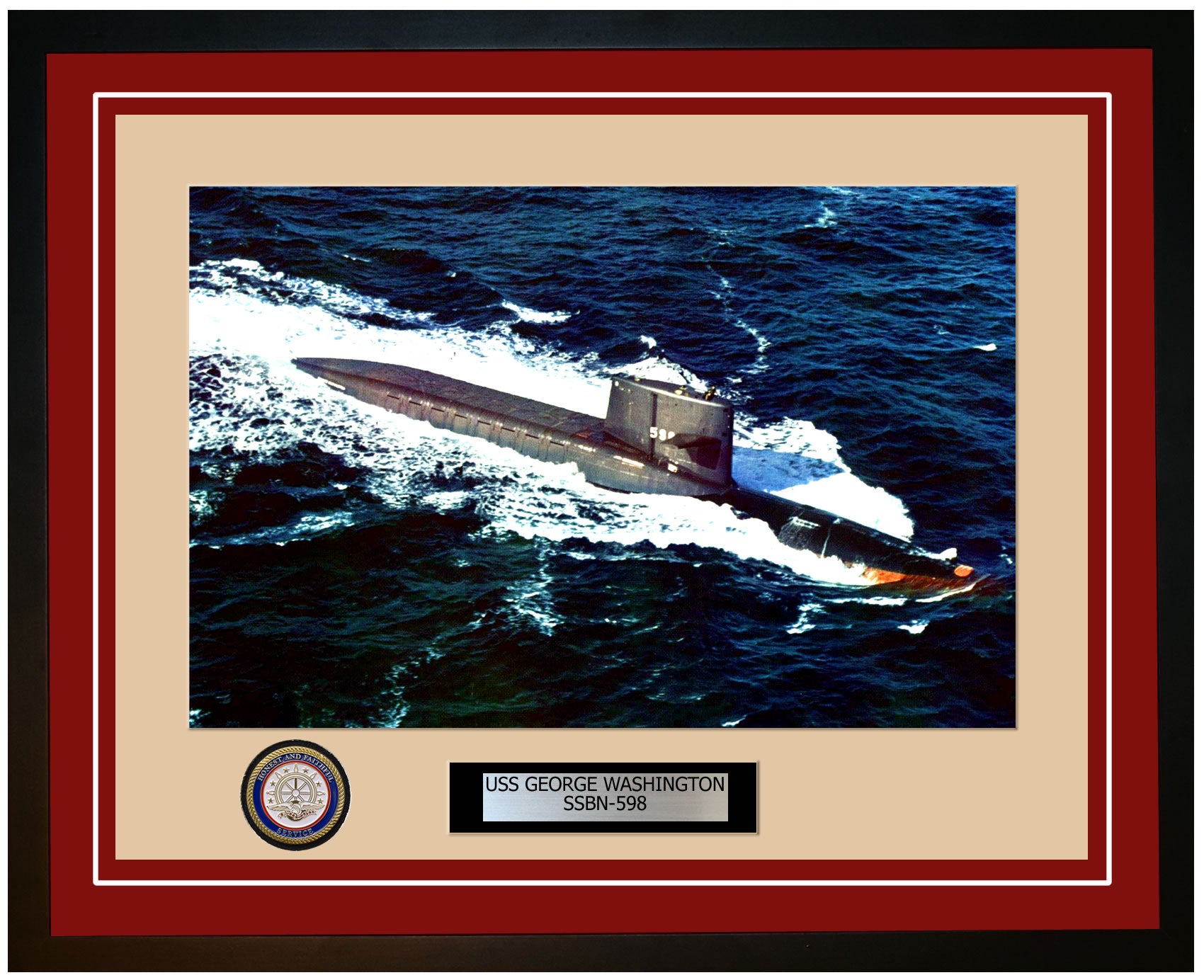 USS George Washington SSBN-598 Framed Navy Ship Photo Burgundy