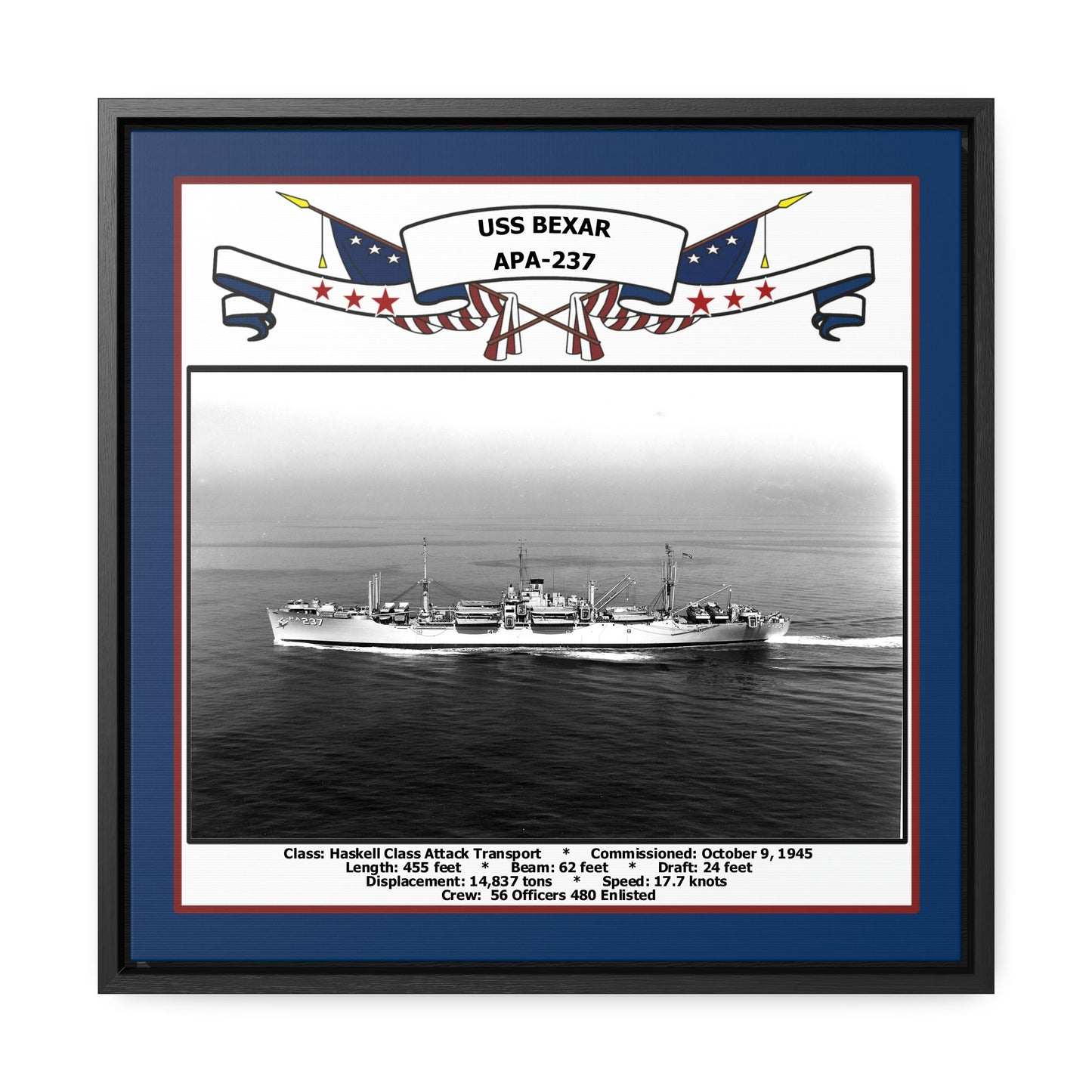 USS Bexar APA-237 Navy Floating Frame Photo Front View