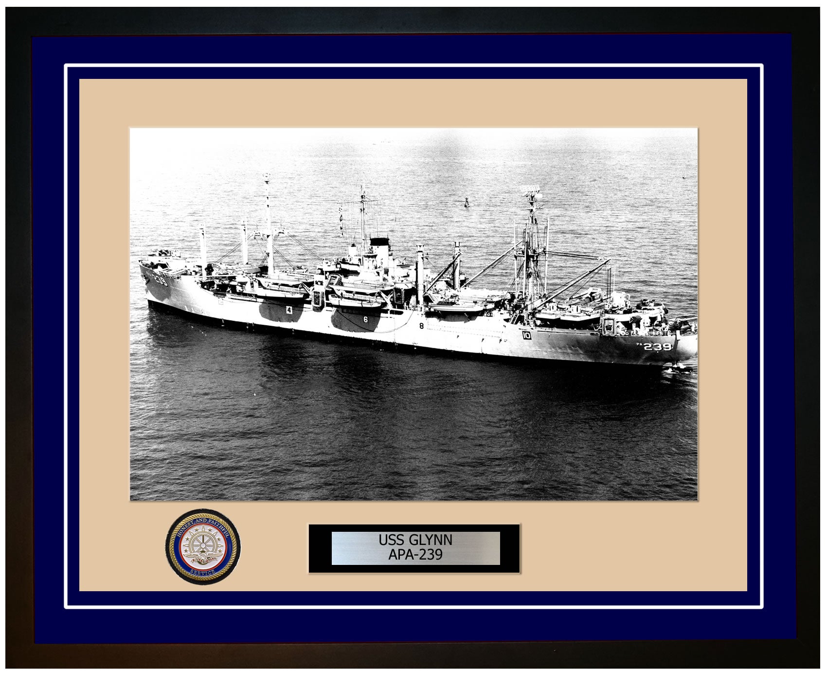 USS Glynn APA-239 Framed Navy Ship Photo Blue